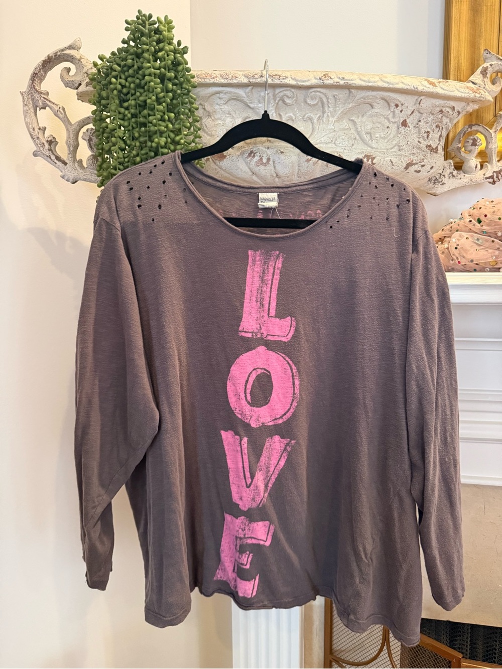 Magnolia Pearl Taupe Long-Sleeve Top with Pink LOVE Graphic